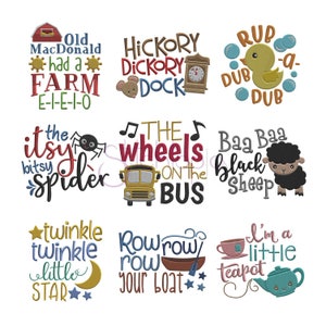 Nursery Rhymes Embroidery Design Set - 6 Sizes 10 Formats Twinkle Little Star Machine Embroidery Designs for Kids -Instant Download Files