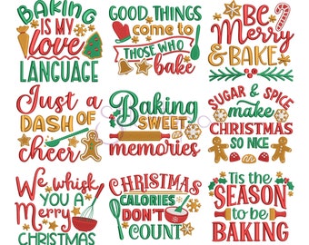 Christmas Baking Embroidery Design Set 9 Designs 6 Sizes Formats Dst Exp Hus Jef Pes Sew Shv Vip Vp3 Xxx Machine Embroidery Instant Download