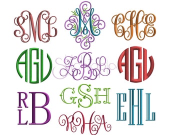 EMBROIDERY Monogram Font Bundle - 10 Machine Embroidery Monogram Fonts - Formats Included: PES ONLY - Instant Download Files