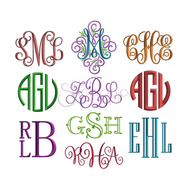 EMBROIDERY Monogram Font Bundle - 10 Machine Embroidery Monogram Fonts - Formats Included: PES ONLY - Instant Download Files