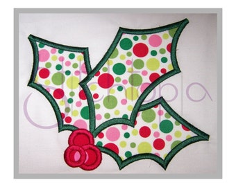 Christmas Holly Applique - Digital Machine Embroidery Design Leaves Berries Holiday Instant Download