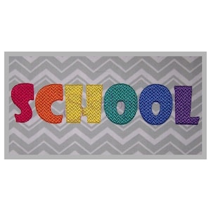 Conjunto de fuentes de bordado para la escuela: 0,5", 1", 1,5", 2", 2,5" y 3", 11 formatos, fuente BX, relleno de patrón Chevron, alfabeto de fuentes de bordado: descarga instantánea