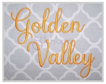 Golden Valley Embroidery Font .75" 1" 1.25" 1.5" 2" - Formats bx dst exp hus jef pes sew shv vip vp3 xxx Machine Embroidery Instant Download