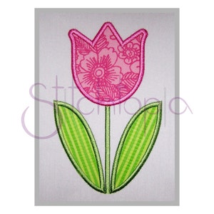 Spring Tulip Applique Design - 5 sizes - 10 Formats PES VP3 DST - Digital Machine Embroidery Design Pattern - Instant Download Files