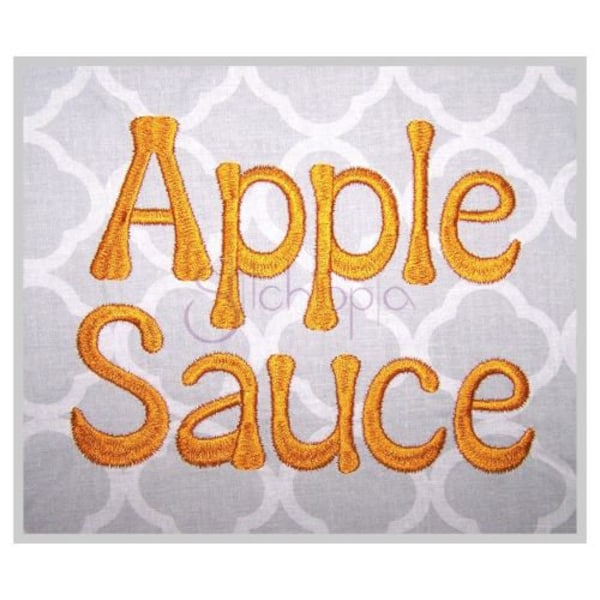 Apple Sauce Embroidery Font .75" 1" 1.25" 1.5 2" Formats bx dst exp hus jef pes sew shv vip vp3 xxx Machine Embroidery Font Instant Download