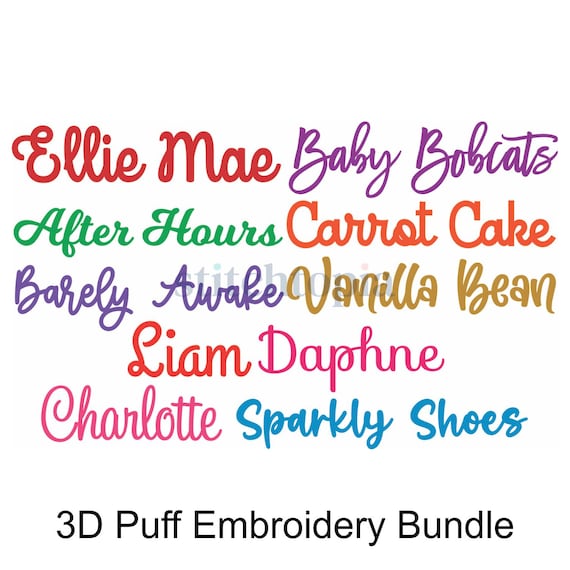 3D PUFF Script Embroidery Font Bundle #1 - 10 Embroidery Fonts - Formats Included: PES ONLY - 3 Sizes for Each Font - Instant Download Files
