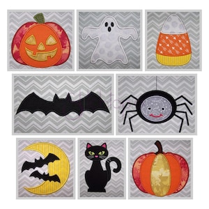 Halloween Applique Design Set - 8 Designs 10 Formats - Halloween Machine Applique Pumpkin Ghost Candy Corn Bat Spider Cat - Instant Download