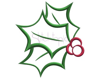 Christmas Holly Embroidery Design - Digital Machine Embroidery Design - Christmas Embroidery Design - 10 Sizes 10 Formats - Instant Download