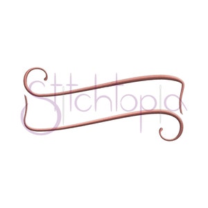 May include: A decorative embroidery design featuring a double-lined, curved banner with a flourish at each end.