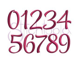 Stil Script Embroidery Font Numbers Set - Numbers Only - 3 Größen 11 Formate Maschinenstickerei Schriftart Mayah - Instant Download Files