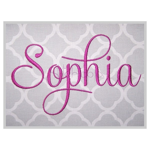 Sophia Embroidery Font - 1" 1.25" 1.5" 2" 3" Formats: bx dst exp hus jef pes sew shv vip vp3 xxx Script Embroidery Fonts - Instant Download