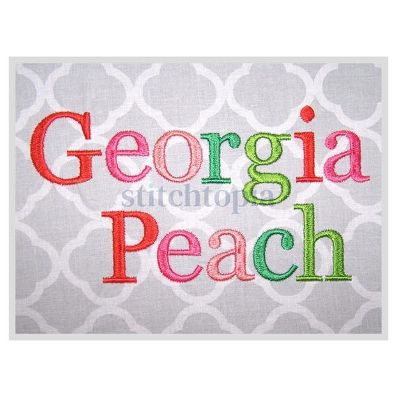 Georgia Peach Embroidery Font 2.5" 3" 3.5" 4" 5" Format bx dst exp hus jef pes sew shv vip vp3 xxx Block Embroidery Font Instant Download