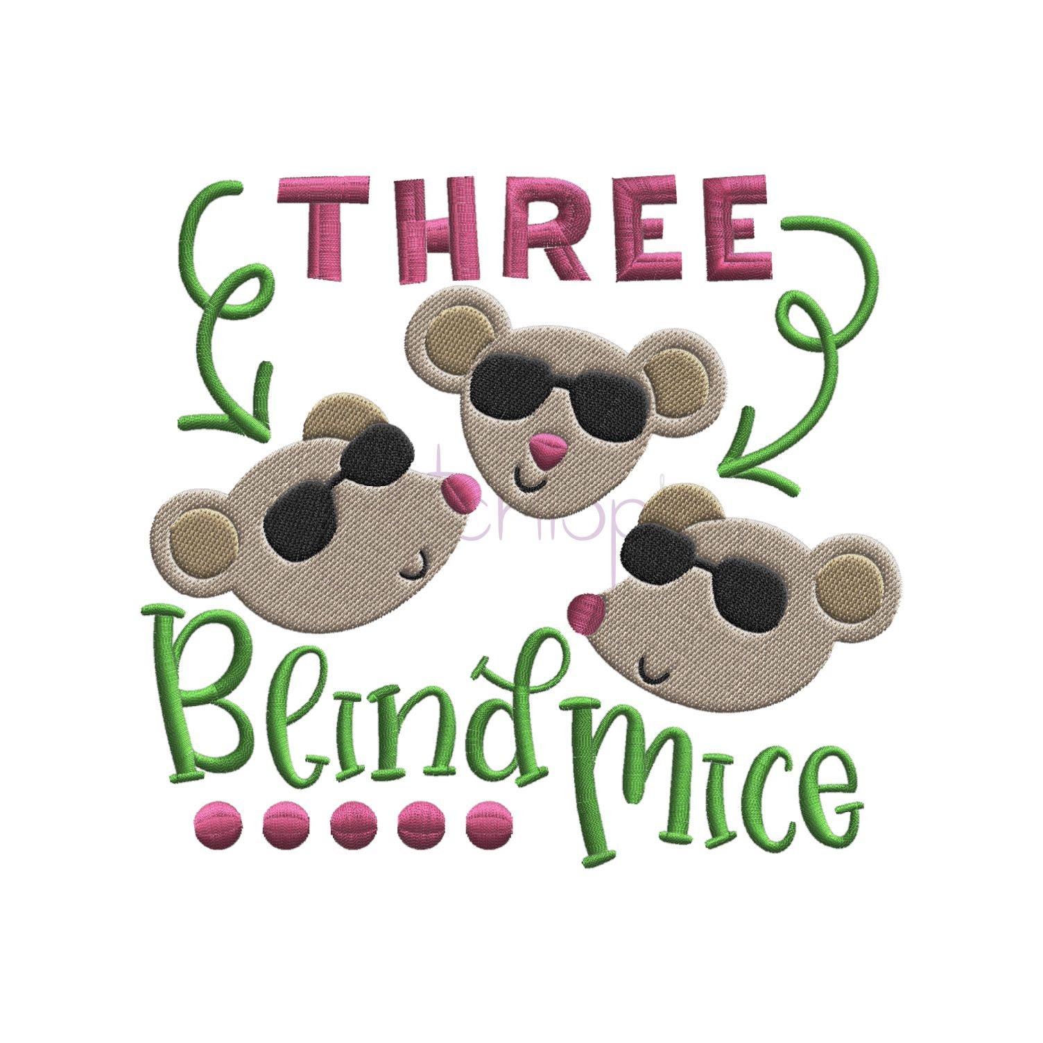 Nursery Rhymes Three Blind Mice Embroidery Design - 6 Sizes 10 Formats PES DST JEF Machine Embroidery Designs - Instant Download Files