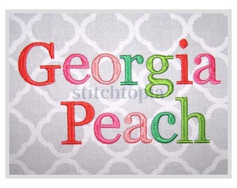 Georgia Peach Embroidery Font .75" 1" 1.25" 1.5" 2" Format bx dst exp hus jef pes sew shv vip vp3 xxx Block Embroidery Font Instant Download