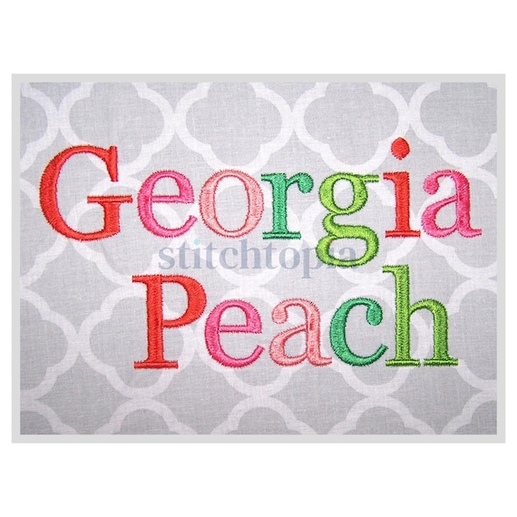 Georgia Peach Embroidery Font .75" 1" 1.25" 1.5" 2" Format bx dst exp hus jef pes sew shv vip vp3 xxx Block Embroidery Font Instant Download