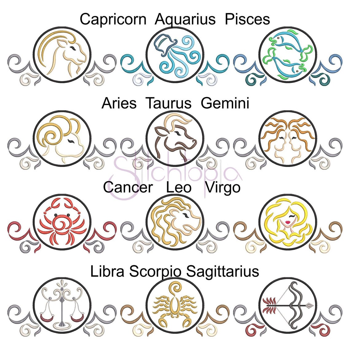 Zodiac Symbol Embroidery Design Set 12 Designs 6 Sizes Each | Etsy