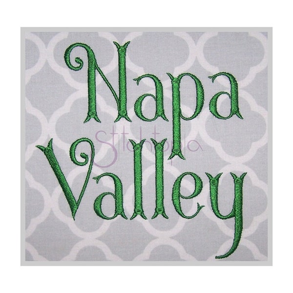 Napa Valley Embroidery Font 1" 1.25" 1.5" 2" 2.5" Formats: bx dst exp hus jef pes sew shv vip vp3 xxx Machine Embroidery - Instant Download