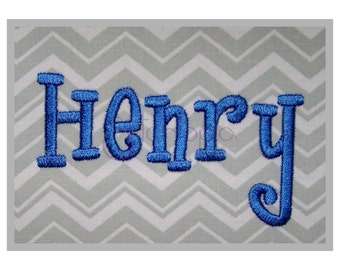 Henry Embroidery Font Set .5" 1″ 1.5" 2" 2.5" 3″ - 11 Formats BX PES DST Funky Machine Embroidery Font for Boys or Girls - Instant Download