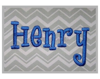 Henry Embroidery Font Set .5&quot; 1″ 1.5&quot; 2&quot; 2.5&quot; 3″ - 11 Formats BX PES DST Funky Machine Embroidery Font for Boys or Girls - Instant Download