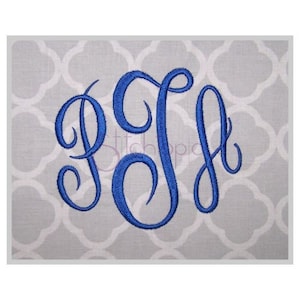 May include: A blue embroidered monogram with the letters P, J, and A in a cursive script font.