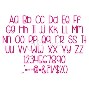 K&ouml;nnte beinhalten: Eine rosa Alphabet- und Zahlen Schriftart mit Gro&szlig;buchstaben, Kleinbuchstaben und den Zahlen 1 bis 0. Die Schriftart enth&auml;lt auch Satzzeichen wie Punkt, Komma, Bindestrich, Pluszeichen, Klammeraffen, kaufm&auml;nnisches Und, Sternchen, Fragezeichen, Ausrufezeichen, Schr&auml;gstrich, Dollarzeichen und Klammern.