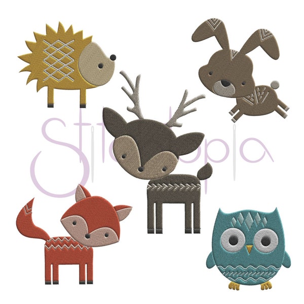 Forest Animals Set Embroidery Design - 5 designs - 7 sizes each - Digital Machine Deer Fox Hedgehog Owl Bunny