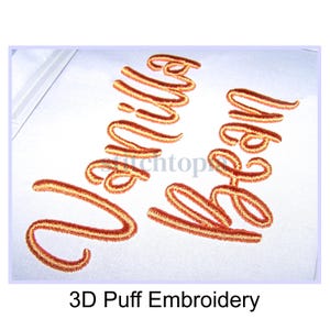 Vanilla Bean 3D PUFF Embroidery Font 1.5&quot; 2&quot; 2.5&quot; Format bx dst exp hus jef pes sew shv vip vp3 xxx Machine Embroidery Font Instant Download
