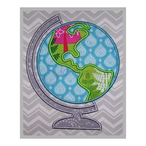 Globe Applique Design - 7 sizes 10 Formats PES DST Digital Machine Embroidery Design School America Applique Design - Instant Download Files