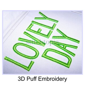 Lovely Day 3D PUFF Embroidery Font 1.5&quot; 2&quot; 2.5 3&quot; Format bx dst exp hus jef pes sew shv vip vp3 xxx Machine Embroidery Font Instant Download
