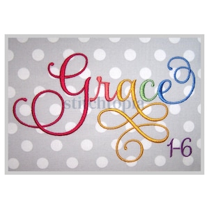 6 FUENTES Fuentes de bordado Grace n.° 1-6: 1", 1,5", 2", 2,5", 3", 4", bx, dst, exp, hus, jef, pes, shv, vip, vp3, xxx Descarga instantánea de fuentes de bordado con script