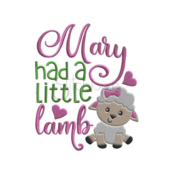 Nursery Rhymes Mary Had A Little Lamb Embroidery Design - 6 Sizes 10 Formats PES Song Machine Embroidery Designs - Instant Download Files