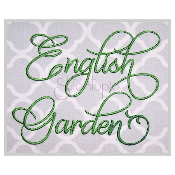 English Garden Embroidery Font 1" 1.25" 1.5" 2" 2.5" Formats: bx dst exp hus jef pes sew shv vip vp3 xxx Machine Embroidery Instant Download