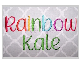 Rainbow Kale Embroidery Font .75&quot; 1&quot; 1.25&quot; 1.5&quot; 2&quot; Format bx dst exp hus jef pes sew shv vip vp3 xxx Script Embroidery Font Instant Download