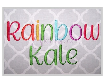 Rainbow Kale Embroidery Font .75" 1" 1.25" 1.5" 2" Format bx dst exp hus jef pes sew shv vip vp3 xxx Script Embroidery Font Instant Download