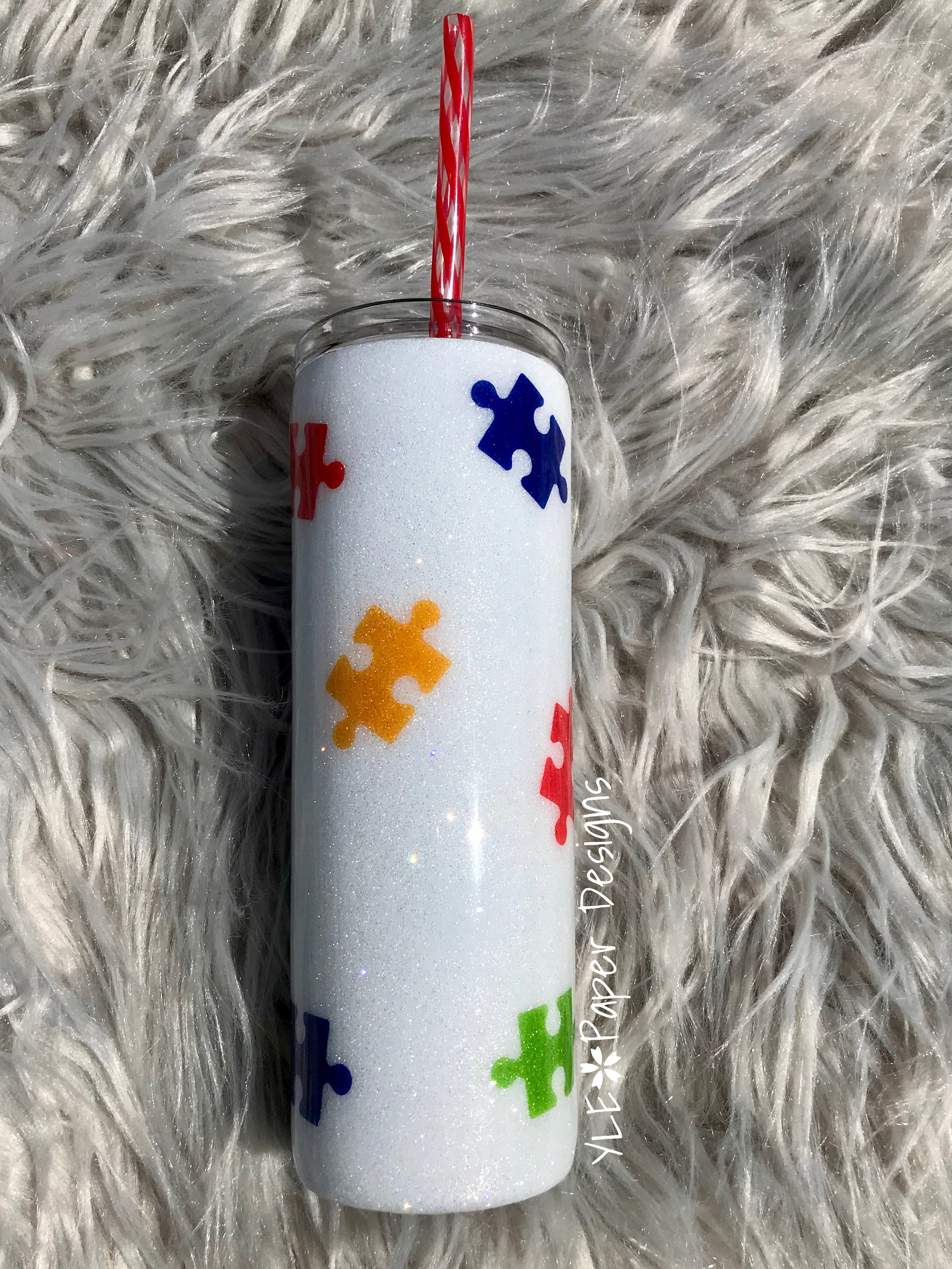 Autism Awareness Puzzle Pieces Glitter Double Wall Stainless Steel ...