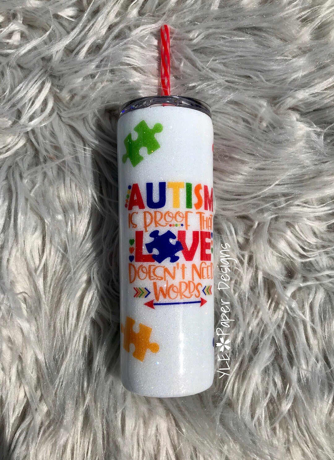 Autism Awareness Puzzle Pieces Glitter Double Wall Stainless Steel ...