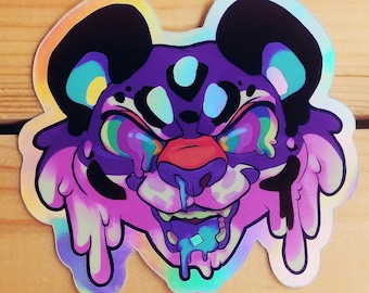 Trippy Kitty Holographic Vinyl Sticker - Furry Laptop Decal
