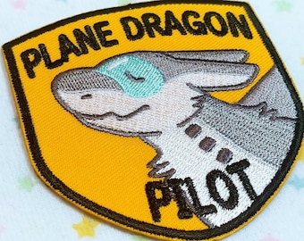 Plane Dragon Pilot Patch - Airplane Flight Aviation Parody Iron On Patch