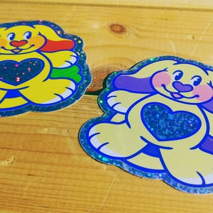 Glitter Tummy Bunny Vinyl Sticker - Kawaii 80s Toy Inspired Decal