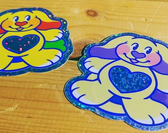 Glitter Tummy Bunny Vinyl Sticker - Kawaii 80s Toy Inspired Decal