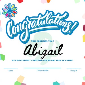 Girl Scouts Second Year Daisy Completion Certificate