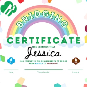 Girl Scout Bridging Certificate Daisy to Brownies