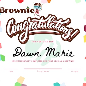 Girl Scouts First Year Brownie Completion Certificate