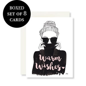 Warme wensen vakantiekaartenset / mode kerstkaart / kerstkaartset van 8 / kerstdooskaart / mode illustratie kerstkaartenset
