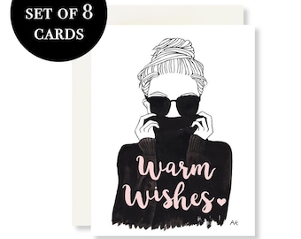 Warm Wishes Holiday Card Set/ Fashion Holiday Card/ Christmas Card Set of 8/ Christmas Boxed Card /Fashion Illustration Christmas Cards Set