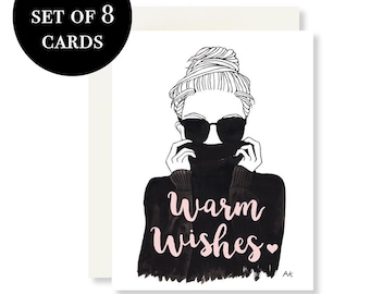 Ensemble de cartes de vœux chaleureuses/cartes de vœux mode/lot de 8 cartes de Noël/boîte de cartes de Noël/lot de cartes de Noël illustration de mode