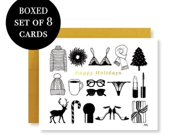 Christmas Card Set of 8/ Stylish Holiday Card/ Fashion Illustration/ Chic Christmas Boxed Card Set/ Minimal Holiday Card/ Fashion Cards