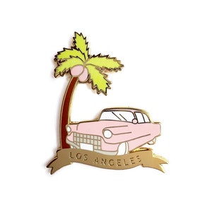 Los Angeles Enamel Pin/ Los Angeles Gift/ LA Lapel Pin/ LA California Pink Enamel Pin/ Palm Tree Lapel Pin/ Pink Car Pin/ LA Small Gift