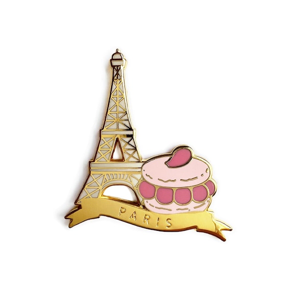 Paris Enamel Pin/ Paris Gifts/ Paris France Gift/ Paris Lapel Pin/ Eiffel Tower Pin/ Paris Lover Gift/ French Macaron Lapel Pin/Pink Macaron