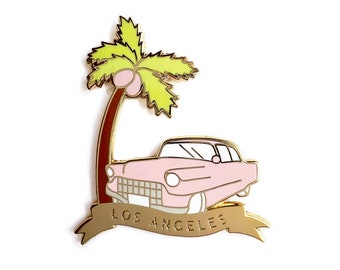 Los Angeles Enamel Pin/ Los Angeles Gift/ LA Lapel Pin/ LA California Pink Enamel Pin/ Palm Tree Lapel Pin/ Pink Car Pin/ LA Small Gift